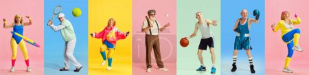 Photo for Collage made of men and women, elderly people training, doing different kind of sports against multicolored background. Concept of human emotions, diversity, healthy lifestyle, happiness - Royalty Free Image