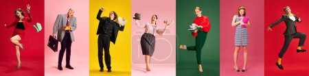 Photo for Collage made of portraits of positive young people, men and women in formal wear, employees working against multicolored background. Concept of human emotions, diversity, youth, happiness - Royalty Free Image