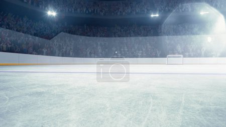 Foto de Representación 3D de arena de hockey con zona de ventilador borrosa, linternas. Pista de hielo vacía antes de la competencia. Concepto de deporte, competición, partido, juego, acción, torneo - Imagen libre de derechos