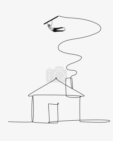 Photo for Businessman sketching house symbolizing freelance work, innovative approaches in business, construction and growth of business enterprises. Creative design. Single line drawing. Concept of business - Royalty Free Image