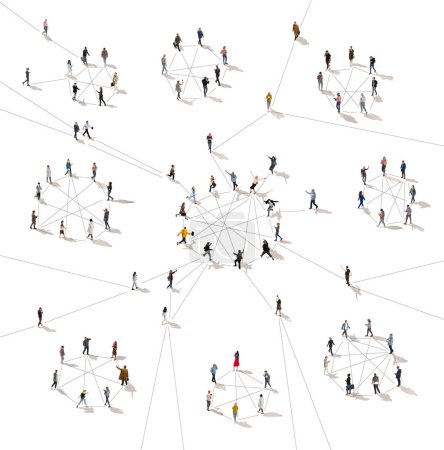 Foto de Vista aérea de diferentes personas conectadas con líneas aisladas en blanco. Redes sociales, negocios, comunicación en línea. Compromiso e interconexión. Concepto de innovaciones, internet - Imagen libre de derechos