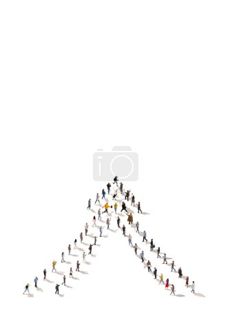 Photo for Aerial view of people walking forwards and forming arrow symbol. Unity in movement towards a common goal. Collaboration ad coordination. Concept of community, progress, innovation - Royalty Free Image