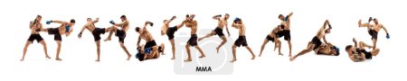 Photo for MMA. Two professional fighters punching, boxing, training isolated on white studio background. Collage. Concept of Combat sport, martial arts, competition, tournament - Royalty Free Image