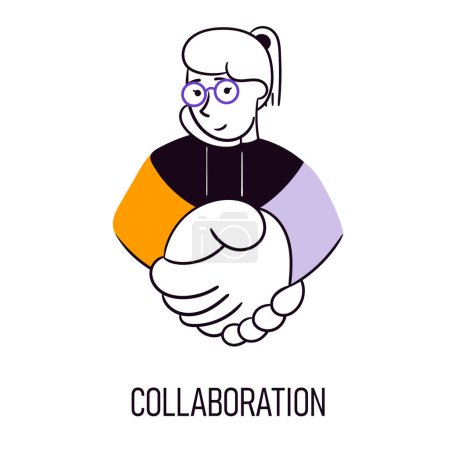 Illustration for Collaboration. Vector illustration. Shaking hands meaning successful cooperation with different enterprises. Assistance and teamwork. Concept of business, career development, success, growth - Royalty Free Image