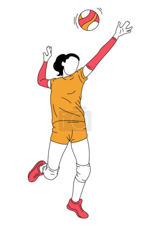 Illustration for Silhouette of female volleyball player serving ball in a jump over white background. Vector illustration. Concept of sport, team game, success, competition, action, motion. Art - Royalty Free Image