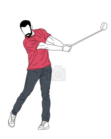 Illustration for Vector illustration. Male silhouette, golf player training, playing isolated over white background. Concept of sport, hobby, action and motion, lifestyle, game. Ad - Royalty Free Image