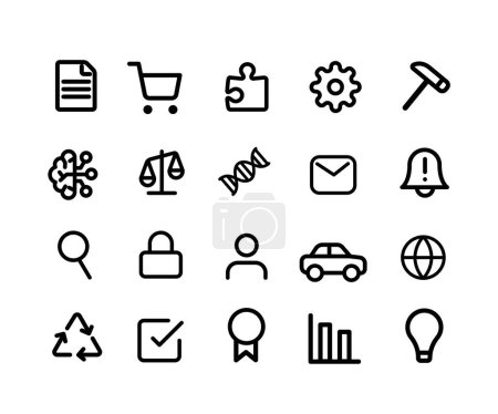 Illustration for Set of different icons for social marketing, business, logistics, science, shopping cart, documents, settings, widgets, recycle, ideas, graphs, innovations, web, human resources, IT and communication - Royalty Free Image