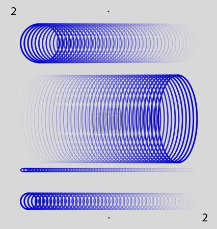 Ilustración de Patrones circulares concéntricos azules que crean una ilusión visual de formas cilíndricas. Estética moderna, arte minimalista. Gráficos para contenido educativo sobre física de ondas y propagación de sonido. - Imagen libre de derechos