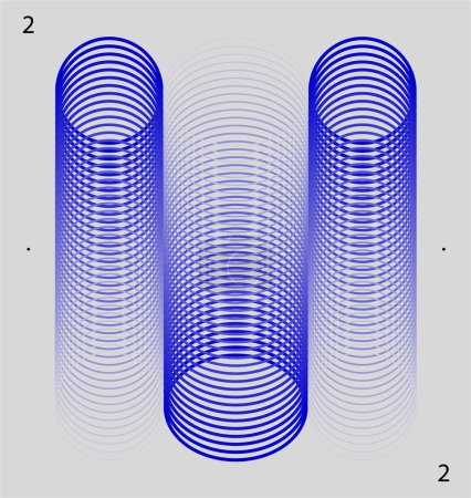 Ilustración de Tres ilusiones ópticas cilíndricas azules con patrones de círculos concéntricos sobre un fondo blanco. Estética moderna, arte minimalista. Carteles que ilustran los principios de la óptica y la difracción de la luz. - Imagen libre de derechos