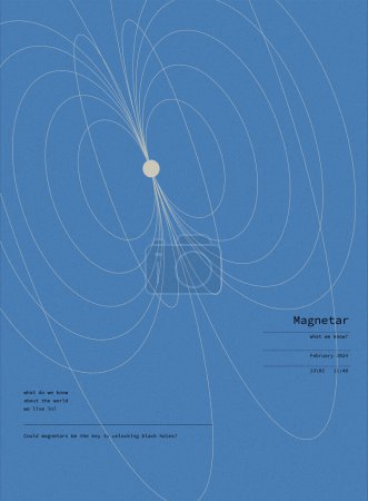 Ilustración de Representación gráfica de líneas de campo magnético con punto blanco central sobre fondo azul. Formas geométricas abstractas. Estética moderna, arte minimalista. Diseño vectorial para portada creativa, póster y anuncio. - Imagen libre de derechos