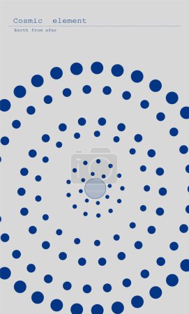 Téléchargez les illustrations : Représentation stylisée de la Terre entourée de cercles bleus de différentes tailles sur un fond clair. Esthétique moderne, art minimaliste. Conception vectorielle pour couverture créative, affiche et publicité - en licence libre de droit