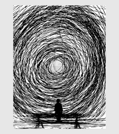 Illustration for The most popular abstract illusion t-shirt illustration of a person from behind looking into space through a portal - Royalty Free Image