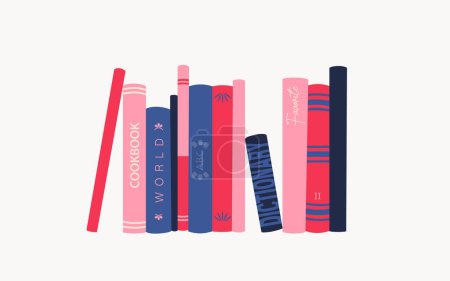Book spines. Bookshelf with various books. Vector isolated illustration on white background.