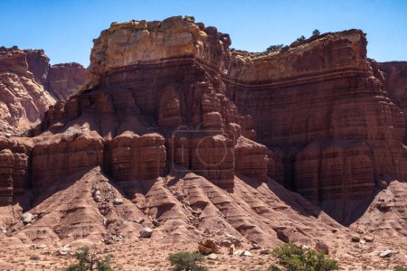 Photo for Beautiful rock formations in the desert in Utah. Blue sky contrast with red stones. - Royalty Free Image