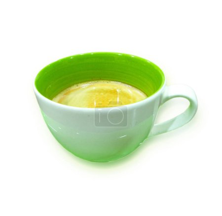 Foto de Vista superior, Una taza de café blanco grren color aislado en fondo blanco para el diseño de la foto, alimentos de productos, desayuno, salud - Imagen libre de derechos