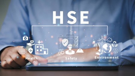 Téléchargez les photos : HSE - health safety environment acronym Banner for business and organization. Standard safe industrial work and industrial. Health Safety Environment. - en image libre de droit