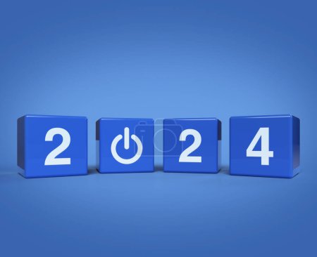 Photo for 3d rendering, illustration of 2024 letter with start up business icon on block cubes over light blue background, Happy new year 2024 success concept - Royalty Free Image