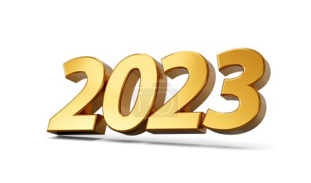 Téléchargez les photos : 2023 3d or réaliste Bonne année 2023 carte de vœux isolé sur fond blanc Illustration 3d - en image libre de droit