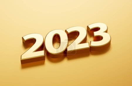 Photo for Happy New Year 2023. Golden 3D numbers on gold background 3d illustration - Royalty Free Image