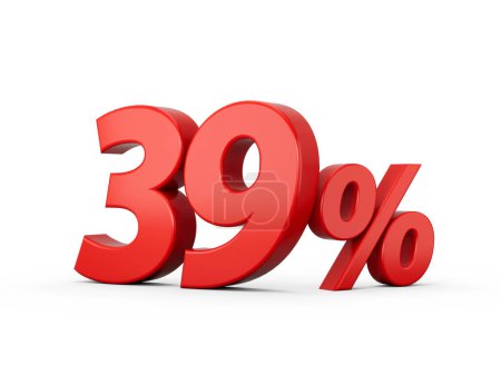 3d Red 39% Thirty Nine Percent Sign on White Background 3d illustration