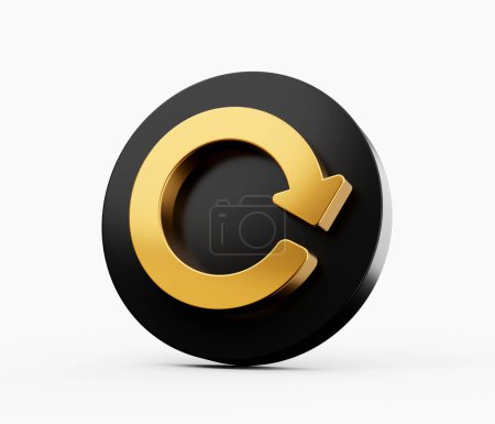 Foto de Gold Refresh Flecha sobre icono redondo negro aislado sobre fondo blanco 3d ilustración - Imagen libre de derechos