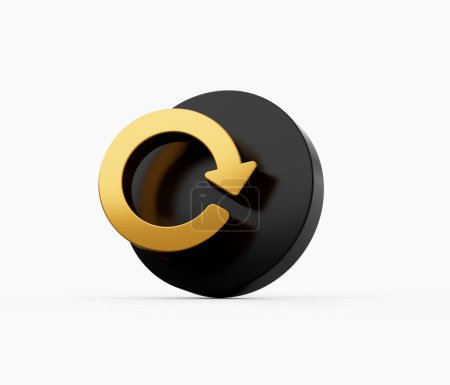 Téléchargez les photos : Gold Refresh Arrow sur icône ronde noire isolée sur fond blanc Illustration 3d - en image libre de droit