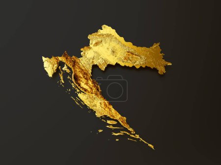 Téléchargez les photos : Croatie Carte Métal doré Couleur Carte hauteur Fond Illustration 3d - en image libre de droit