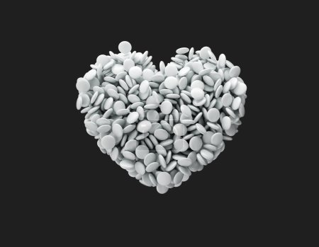 Foto de Corazón hecho de blanco smarties en un fondo rojo 3d ilustración - Imagen libre de derechos