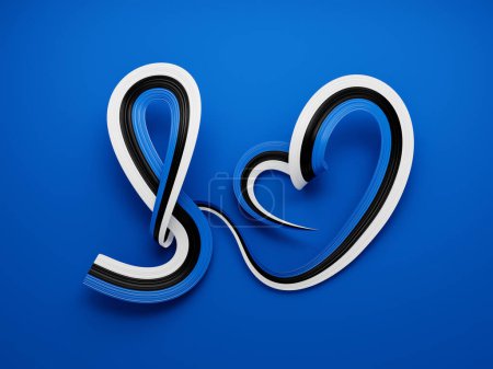 Estland Flagge Herz Symbol. Emblem der estnischen Schleife. Symbol für die Liebe zum Land. Isolierte 3D-Illustration