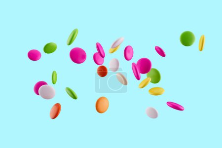 Photo for Colorful Sugar Candies, 3d Rainbow Candy Beans Isolated On Blue Background, 3d illustration - Royalty Free Image