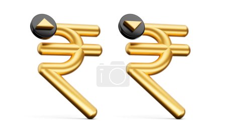 Foto de 3d Gold Shiny Indian Rupee Symbol, Increase & Decrease Icon On White Background, 3d Illustration - Imagen libre de derechos