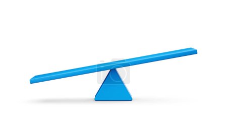Photo for 3d Blue Balance Weight seesaw, Leaning Left Side To The Ground On White Background, 3d illustration - Royalty Free Image