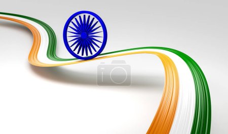 Waving Ribbon Flag of India with 3d illustration
