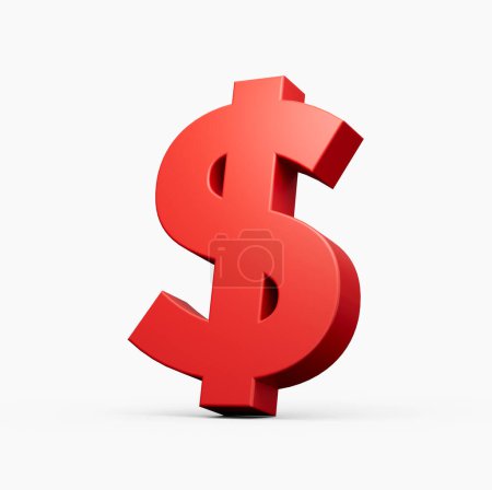 Téléchargez les photos : Icône de devise 3d Red Shiny Dollar américain isolé sur fond blanc, illustration 3d - en image libre de droit