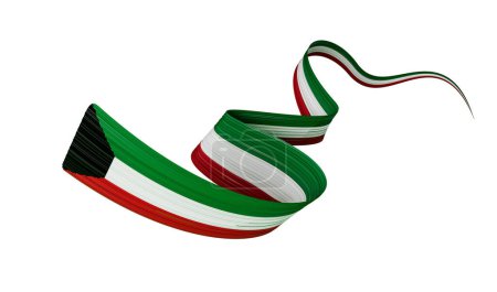 3d Flagge des Kuwait-Landes 3d Waving Kuwait Ribbon Flag Isoliert auf weißem Hintergrund, 3d Illustration