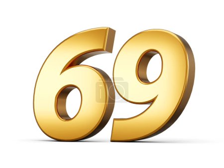 Foto de Oro metálico Número 69 Sesenta y nueve, fondo blanco 3d ilustración - Imagen libre de derechos
