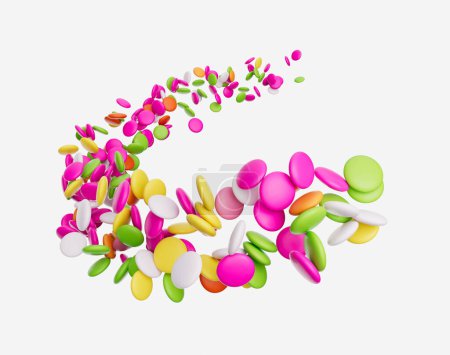 Photo for 3d Colorful Candy Beans, 3d Rounded Rainbow Candies Flowing Coming In The Air 3d illustration - Royalty Free Image