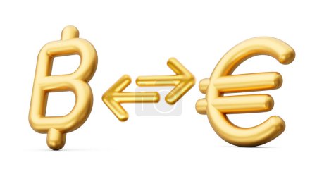 Téléchargez les photos : Icônes de baht doré 3d et symbole d'euro avec des flèches de change sur fond blanc, illustration 3d - en image libre de droit