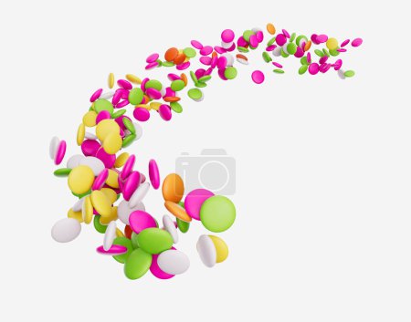 Photo for 3d Colorful Candy Beans, 3d Rounded Rainbow Candies Flowing Coming In The Air 3d illustration - Royalty Free Image