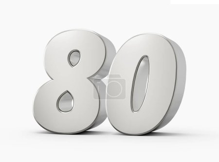 Photo for 3d Shiny Silver Number 80, Eighty 3d Silver Number Isolated On White Background, 3d illustration - Royalty Free Image