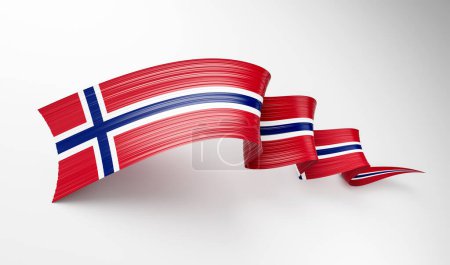 Téléchargez les photos : 3d Drapeau De Norvège Pays 3d Wavy Shiny Norvège Ruban isolé sur fond blanc, illustration 3d - en image libre de droit