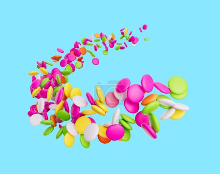 Photo for 3d Colorful Candy Beans, 3d Rounded Rainbow Candies Flowing Coming In The Air, 3d illustration - Royalty Free Image