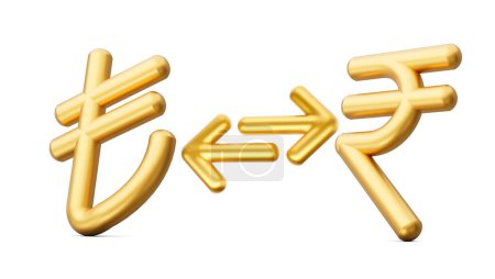 Foto de Iconos de símbolo de Lira y rupia de oro 3d con flechas de cambio de dinero en fondo blanco ilustración 3d - Imagen libre de derechos