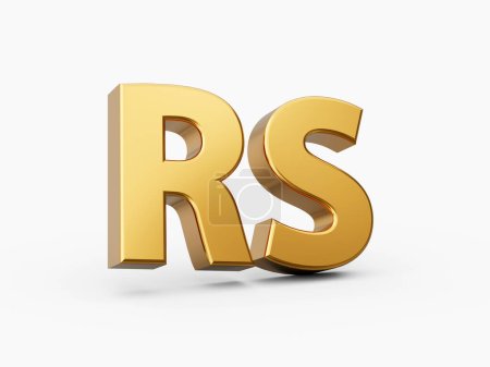 3d Goldene glänzende pakistanische Rupie Währungssymbol Rs isoliert auf weißem Hintergrund, 3d Illustration