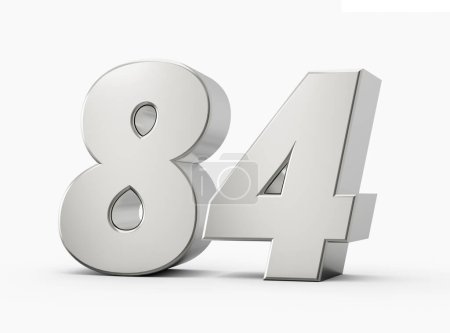 3d Shiny Silver Number 84 Eighty Four 3d Silver Number Isolated On White Background, 3d illustration