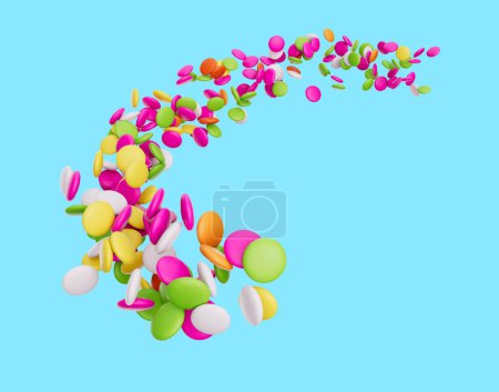 Photo for 3d Colorful Candy Beans, 3d Rounded Rainbow Candies Flowing Coming In The Air, 3d illustration - Royalty Free Image