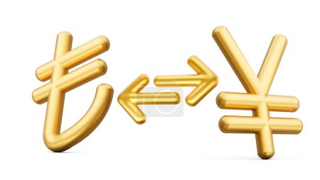 Téléchargez les photos : Icônes de symbole de la livre d'or et du yen 3d avec des flèches d'échange d'argent sur fond blanc, illustration 3d - en image libre de droit