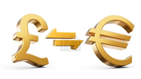 Téléchargez les photos : Icône de symbole de livre d'or et d'euro 3d avec des flèches de change sur fond blanc, illustration 3d - en image libre de droit