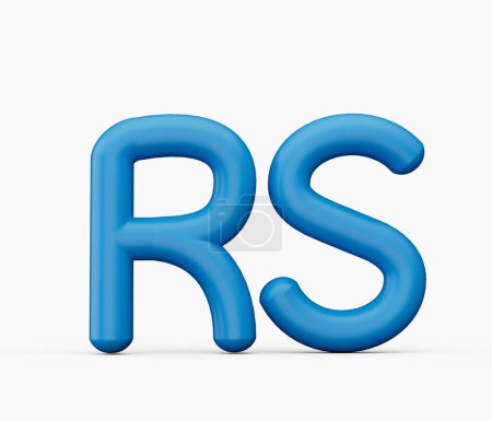 Téléchargez les photos : 3d bleu brillant pakistanais roupie symbole de devise Rs isolé sur fond blanc, illustration 3d - en image libre de droit