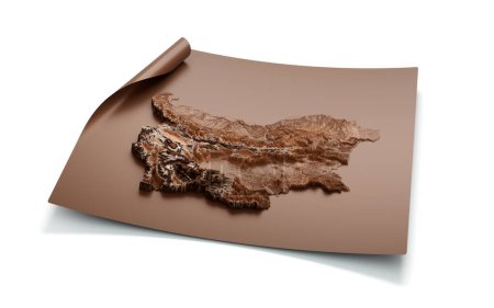 Map Of Bulgaria Old Style Brown On Unrolled Map Paper Sheet On White Background, 3d illustration